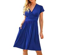 Wedding Guest Dresses for Women UK Summer Prom Dress Ladies Elegant A-Line Vintage Midi Evening Party Cocktail Dress Wedding Bridesmaid Formal Modest Casual Ruffle Sundress with Pockets Plus Size