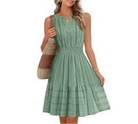 Wedding Guest Dresses for Women UK Women's Elegant Solid V Neck Sleeveless Beach Dress, Casual High Waist Midi Dress Summer A-Line Party Dres Trendy Swing Sundress Cocktail Dres