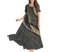 Wedding Guest Dresses for Women UK, Womens Summer Casual Loose Bohemian Floral Dress Ladies Short Sleeve Swing Beach Long Maxi Dresses Sister Birthday Gifts,Black,XL,u61k