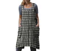 Wedding Guest Dresses for Women Women Casual Shoulders Plaid Leisure Gardening Apron Suspender Skirt Double Pocket Apron Dress White Dress for Women (Black, M)