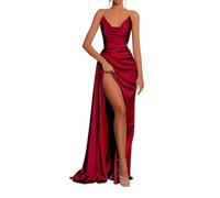 Wedding Guest Gown Mermaid Cold Shoulder Strapless Sleeveless Long Prom Dress for Women YIAX128 Burgundy UK6