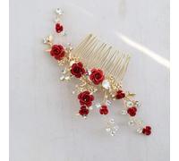 Wedding hair accessories for women,bridal hair,hair pins,fashion,Red Rose Floral Headpiece For Women Prom Rhinestone Bridal Hair Comb Accessories Handmade Wedding Hair Jewelry hair pins