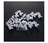 Wedding Hair Clip,Leaves Cubic Zircon Bridal Hair Comb Birthday Hair Accessories Luxury Jewelry Baroque Crystal Wedding Headband for Women (Color : Silver Plated)