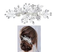 Wedding Hair Clip Rhinestone Bridal Hair Accessories Flower Hair Clip for Bride Bridesmaid Silver Handmade Flower Hair Pins Head Pieces for Women and Girls Hair Piece (Sliver)