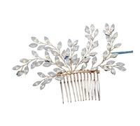 Wedding Hair Comb Leaf Flower Bridal Headpiece Gold Pearl Rhinestone Head Jewelry Accessories(WHITE)