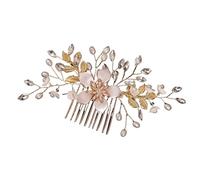 Wedding Hair Pins 2pc Bridal Wedding Pearl Flower Hairpin Side Comb Golden Leaf Shaped Tiaras Insert Jewelry Hair Bride Headwear(Gold 1)