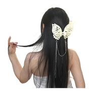 Wedding Hair Pins 4pc Women Chain Tassel Butterfly Hair Claw Large Size Headwear Ponytail Clip Solid Color Hollow Out(Beige)