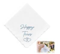 Wedding Handkerchief, Embroidered Lace Handkerchief With 'Happy Tears' Quote, Something Blue For Bride, Vintage Style Bridal 30x30 cm Cotton For Mother Of The Bride And Bridesmaids