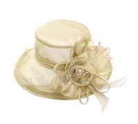 Wedding Hat for Woman Wide Brim Lightweight Elegant Fascinator Hats Tea Party Fancy Dress Western Organza Church Fascinator with Flowers Khaki
