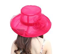 Wedding Hats for Women Women's Headdress Hat Women's Wedding Hat Sun Hat Flower Shade Seaside Beach Hat Ascot Race Derby Hat Tea Party Wedding Hats Women Organza Church Hats Hot Pink