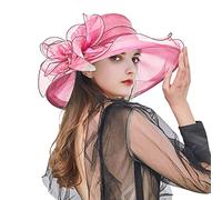 Wedding Hats Women Summer Church Hat Elegant Wide Brim Hat Wedding Party Travel Folesh Flower Beach Cap Sun Protection Cap Beach Gifts for Women Hot Pink