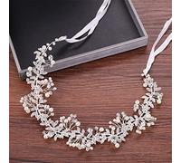 Wedding Headband with Pearls Rhinestone Leaf Bridal Headband Wedding Hair Accessories Rhinestone Crystal Headband (Silver 1pc (1pack))