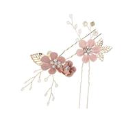 Wedding headbands,crown headdress,2pcs Leaf Hairpin Wedding Headband Hair Beads Vintage Hair Clips Flower Rhinestone Hair Wedding Headpiece Pearl Barrettes(Pink)