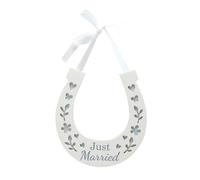 Wedding Horseshoe Wooden with Blue Die Cut Pattern - Just Married