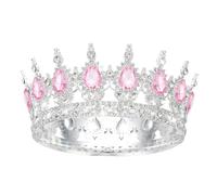 Wedding Hot Baroque Bride Crown Waterdrop Diamonds Headdress Round Queen Headpiece, Silver, Moissanite