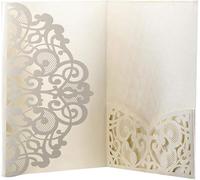 Wedding Invitation Cards, 10 pcs Laser Cut Floral Design Invites Pocket for Engagement Parties, Bridal Showers, Includes Covers, Blank Inserts (Envelope Not Included) (Ivory White)