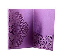 Wedding Invitation Cards,10PCS Laser Cut Floral Design Invites Pocket for Bridal Showers, Engagement Parties, Includes Covers, Blank Inserts (Deep Purple)