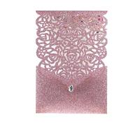 Wedding Invitation Cards, Wedding Invitations Glitter Paper Lace Diamond Pocket Cards Multicolor 125x180mm 10 Pcs(Only Pink Cover)