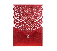 Wedding Invitation Cards, Wedding Invitations Glitter Paper Lace Diamond Pocket Cards Multicolor 125x180mm 10 Pcs(Only Red Cover)