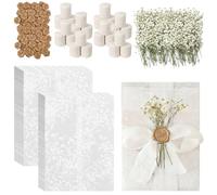 Wedding Invitation Kit,Vellum Jackets for 5x7 Invitations Pre-Folded Lace Nuptial Party Invitations Cards with Wax Seal Stickers Ribbon and Dry Flowers Elegant for Wedding, Baby Shower, Birthday Invit
