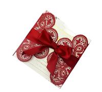 Wedding Invitations 15pcs White Lace Wedding Card Floral Invitations For Engagement Birthday Baptism for Party(Red,Whole Set Blank)