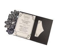 Wedding Invitations 50 Laser Cut Green Blue Leave Tri-fold Wedding Invitation Cards Kit Personalized Leaf Pocket Invite Sleeve For parties(Black,Blank set)