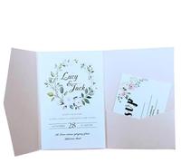 Wedding Invitations 50 Rose Laser Cut Tri-fold Wedding Invitation Cards Kit Pocket Invite Envelope(Pearl blush,Custom set)