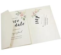 Wedding invitations 50 Rose Laser Cut Tri-fold Wedding Invitation Cards Kit Pocket Invite Envelope Personalised wedding invitations(Pearl ivory,Blank set)