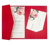 Wedding Invitations 50 Rose Laser Cut Tri-fold Wedding Invitation Cards Kit Pocket Invite Envelope(Pearl red,Blank set)