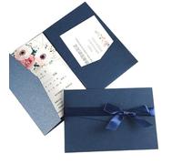 Wedding Invitations Card 50 Pieces Print Red Wedding Invitation Card Tri-fold Pocket Engagement Marriage Cards(Deep blue,1Cover 2 Blank sheet)
