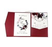 Wedding Invitations Card 50 Pieces Print Red Wedding Invitation Card Tri-fold Pocket Engagement Marriage Cards(Dark Red,1Cover 2 Blank sheet)