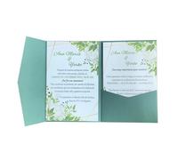 Wedding Invitations Card 50 Sets Tri Fold Pocket Wedding Invitation Card Customized Print Engagement XV Birthday Baptism Invitations(Dark Green,Whole Set Customize)