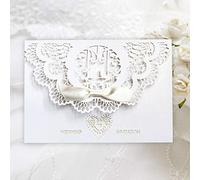 Wedding Invitations Cards,Benvivy 20x Elegant White Laser Cut Wedding Invitations Cards with Hollow Flora Favors,Printable Cardstock and bow Silk Ribbon for Engagement Wedding Marriage Bridal Shower