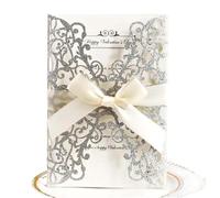 Wedding Invitations Happy Event Invitation Letter Gold Scallion Paper Powder Wedding Greeting Card Laser Hollow(Silvery)