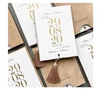 Wedding Invitations with Envelopes 100pcs Flannel Style Envelopes and Tassels Handmade Custom Wedding Invitation Card(Beige,50 Piece)