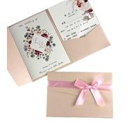 Wedding Invitations With Envelopes 50 Pieces Print Red Wedding Invitation Card Tri-fold Pocket Engagement Marriage Cards(Light Pink,1Cover 2 Print sheet)