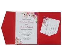 Wedding Invitations With Envelopes 50 Pieces Print Red Wedding Invitation Card Tri-fold Pocket Engagement Marriage Cards(Red,Bowknot)