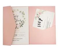 Wedding Invitations With Envelopes 50 Rose Laser Cut Tri-fold Wedding Invitation Cards Kit Pocket Invite Envelope(Pearl pink,Blank set)