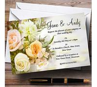Wedding Invites Peach Ivory Cream Rose Garden Personalised Wedding Invitations with Envelopes - Any Custom Text for Any Occasion
