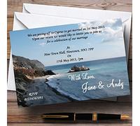 Wedding Invites View of A Cyprus Beach Jetting Off Abroad Personalised Wedding Invitations with Envelopes - Any Custom Text for Any Occasion