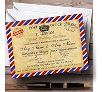 Wedding Invites Vintage Airmail Telegram Postcard Personalised Wedding Invitations with Envelopes - Any Custom Text for Any Occasion
