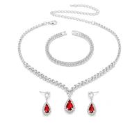 Wedding Jewellery Set for Women - Crystal Necklace, Bracelet & Earrings | 3-Piece Set, Teardrop Pendant, Crystal Rhinestone, Wedding Accessory, Gift Box Included