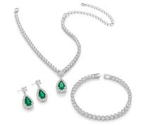 Wedding Jewellery Set for Women - Crystal Necklace, Bracelet & Earrings | 3-Piece Set, Teardrop Pendant, Crystal Rhinestone, Wedding Accessory, Gift Box Included