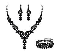 Wedding Jewellery Set for Women, Sparkly Rhinestone Crystal Vintage Floral Teardrop Brides Bridal Necklace Earrings Bracelet Sets Prom Party Costume Jewelry 3 Pcs