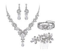 Wedding Jewellery Set for Women, Sparkly Rhinestone Crystal Vintage Floral Teardrop Brides Bridal Necklace Earrings Bracelet Sets Prom Party Costume Jewelry 3 Pcs