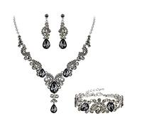 Wedding Jewellery Set for Women, Sparkly Rhinestone Crystal Vintage Floral Teardrop Brides Bridal Necklace Earrings Bracelet Sets Prom Party Costume Jewelry 3 Pcs