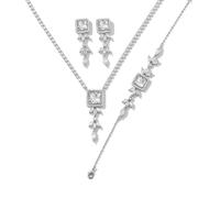 Wedding Jewelry Set Geometric Square Shape Shining Cubic Zirconia Pendant Necklace Earrings Bracelet Luxury Bridal Accessories