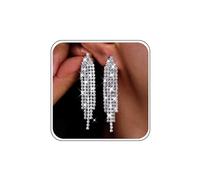 Wedding Long Rhinestone Earrings Silver Crystal Dangle Earrings Diamond Cubic Zirconia Bridal Drop Sparkly Tassel Cz Bride Stud Simple Shiny Statement Formal Bridesmaid Chandelier Party Prom Women