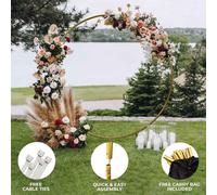 Wedding Moongate Arch Gold 2m/ 200cm Arbour Round Outdoor Decor Background Flower Balloon Circle Hoop Frame Backdrop Party Decoration Floral Prop Floor Standing Baby Shower Birthday Christening Gold