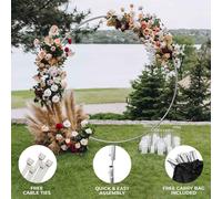 Wedding Moongate Arch Silver 2m/ 200cm Arbour Round Outdoor Decor Background Flower Balloon Circle Hoop Frame Backdrop Party Decoration Floral Prop Floor Standing Baby Shower Birthday Christening Silv